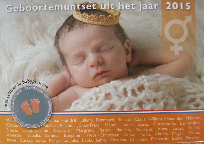 (afbeelding voor) Babyset Nederland 2015 BU met gekleurde penning
